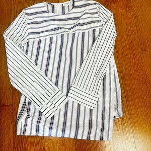NWT TOMORROWLAND Woman's Side Slits  Asymmetrical Striped, Side Button Down Shir